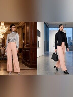 Tahari ASL Apricot Blush High-Waist Wide-Leg Dress Pants. Size 8
